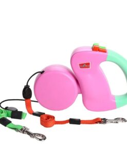 3 Meter Retractable Dual Double Pet Leash - Pink