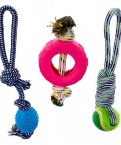 3 Pack Rubber Chewy Rope Knotted Toys for Dogs and Pups - Catch