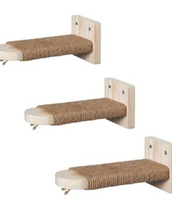 3 PCs Wall Mounted Cat Climbing Stairs Shelf with Sisal Rope Scratching