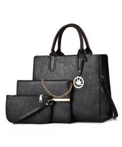 3 Pcs Women Handbags Sets Large Capacity Handbag Chain Shoulder Bag Purses - Black