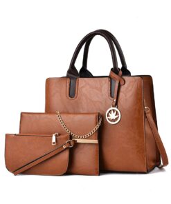 3 Pcs Women Handbags Sets Large Capacity Handbag Chain Shoulder Bag Purses - Earthy yellow