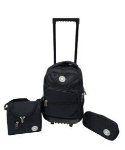3 Piece 2 Wheel Backpack With Telescopic Handle and Hard Base For School - Black