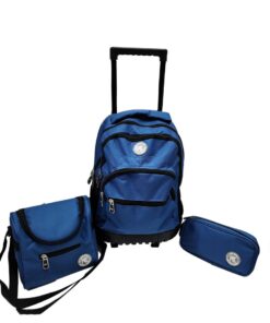 3 Piece 2 Wheel Backpack With Telescopic Handle and Hard Base For School - Navy