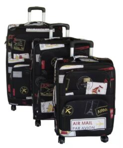 3 Piece Graphic Art PU Leather Travel Luggage Bag Set - Airmail