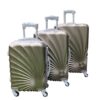 3 Piece Hard Outer Shell Lightweight Spiral Metallic Luggage Bag Set - Brown