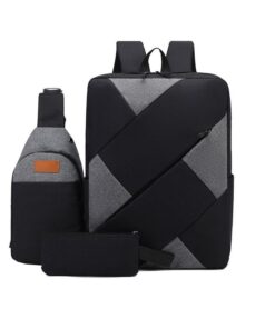 3-Piece Men or Women Travel Laptop Backpack - School Shoulder Bag - Black