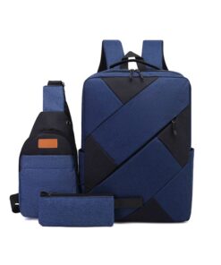 3-Piece Men or Women Travel Laptop Backpack - School Shoulder Bag - Blue