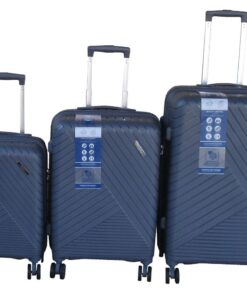 3-Piece Polypropylene Luggage Set - Chevron Design - Grey - Spinner Wheels - Lock