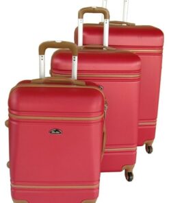 3-Piece Red ABS Luggage Set with Tan Trim, Built-In Locks & Spinner Wheels