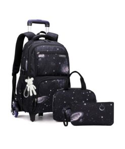 3 Piece Rolling Backpack Set Trolley Preschool Bags For Students - Black