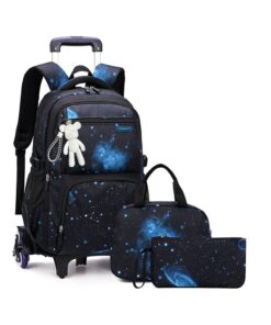 3 Piece Rolling Backpack Set Trolley Preschool Bags For Students - Blue