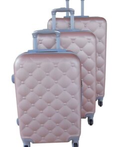 3-Piece Rose Gold ABS Luggage Set-Quilted & Ribbed HardShell Spinner Wheel