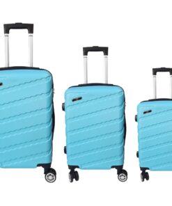 3 Piece Travel Suitcase, Sizes 27'' 23'' 19'', Hard Shell With Combo Lock - Blue Light