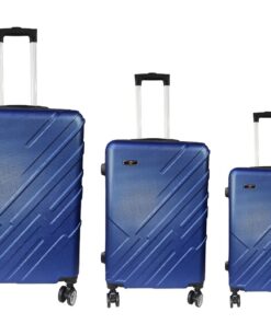 3 Piece Travel Suitcase, Sizes 28'' 24'' 20'', Hard Shell With Combo Lock - Blue Dark
