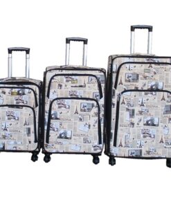 3-Piece Vintage Newspaper Print Luggage Set, Telescoping Handles