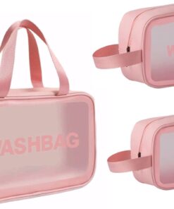 3 Piece Waterproof Toiletry Bag with Handle - Easy Trade - Pink