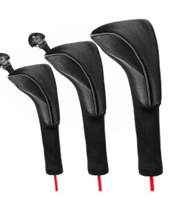 3 Pieces Golf Club Head Covers Set for Woods, Drivers, Hybrids for Men & Women - Black