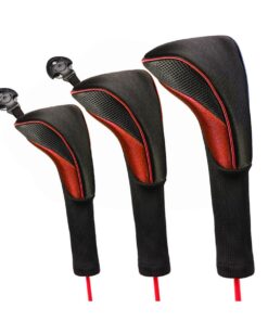 3 Pieces Golf Club Head Covers Set for Woods, Drivers, Hybrids for Men & Women - Red