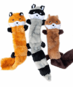 3 Pieces No Stuffing Squeaky Dog Toys Soft Plush Chew Toys Fox Raccoon Squirrel