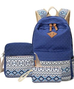 3 Pieces Printing Fashion Backpack for Teens & Girls - Navy Blue