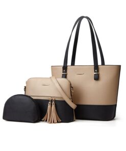 3 Pieces Purse Set Tote Satchel Hobo Handbags For Women - Gold/Black