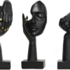 3 Pieces Thinker Statue,Modern Home Resin Sculptures- Black