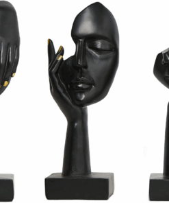 3 Pieces Thinker Statue,Modern Home Resin Sculptures- Black