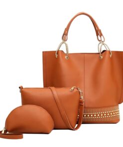 3 Pieces/Set Women's PU Leather Messenger Shoulder HandBag - Brown