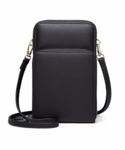 3-Pocket Crossbody Bag with Gold Zip & Strap - Black