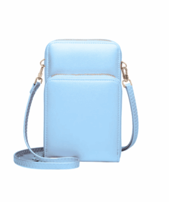 3-Pocket Crossbody Bag with Gold Zip & Strap - Blue