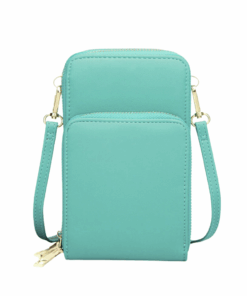 3-Pocket Crossbody Bag with Gold Zip & Strap - Green