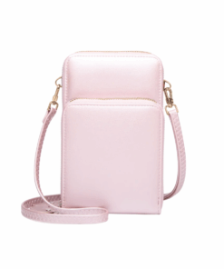 3-Pocket Crossbody Bag with Gold Zip & Strap - Pink