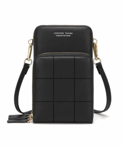 3-Pocket Crossbody Bag with Stitch Detail - Black