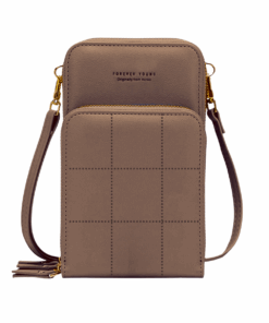 3-Pocket Crossbody Bag with Stitch Detail - Brown