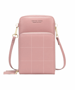 3-Pocket Crossbody Bag with Stitch Detail - Pink