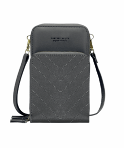 3-Pocket Crossbody Bag with V-Stitch Detail - Grey