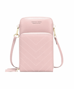 3-Pocket Crossbody Bag with V-Stitch Detail - Light Pink