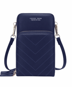 3-Pocket Crossbody Bag with V-Stitch Detail - Navy