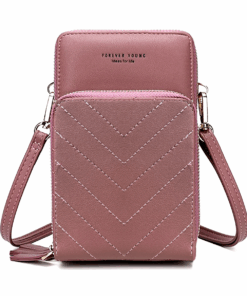 3-Pocket Crossbody Bag with V-Stitch Detail - Pink Rouge
