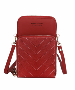 3-Pocket Crossbody Bag with V-Stitch Detail - Red