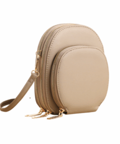 3-Pocket Faux Leather Crossbody Bag - Beige