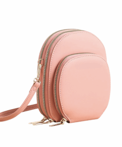 3-Pocket Faux Leather Crossbody Bag - Pink