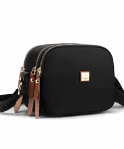 3-Pocket Nylon Crossbody/Shoulder Bag - Black