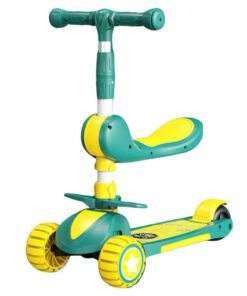 3 Wheel Foldable Meter High Skate Scooter with PU Led Wheels - Seat N Slide - Green