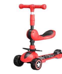 3 Wheel Foldable Meter High Skate Scooter with PU Led Wheels - Seat N Slide - Red
