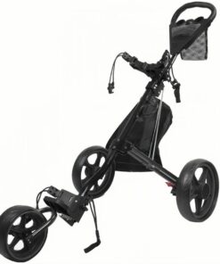 3 Wheel Golf Push Cart - Ball Bag, Storage Bag, Water Cup - Black