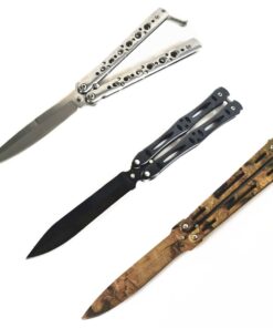 3 x Butterfly Knife Batangas Fan Knife - Black + Silver + Camo