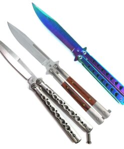 3 x Butterfly Knife Batangas Fan Knife - Wood + Silver Y01 + Iridescent 311