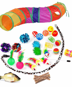 30 PCS Cat Toys Kitten Toys with S Rainbow Tunnel Cat Feather Teaser Balls