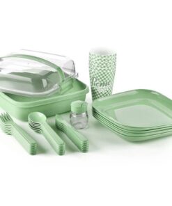 32 Piece Plastic Picnic Set for Camping Outdoor with Carry Case